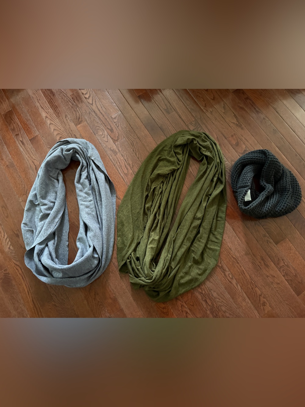 Three Infinity Scarves - Gray, Olive & Charcoal